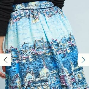 Anthropologie Blue Scenic Print Circle Skirt